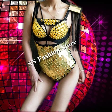 Ec Trajes De Baile De Sal N Con Espejo Dorado Para Cantante Bikini Con Espejo Plateado Traje