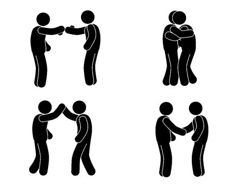 silhouette of people shaking hands and hugging, friendship by adi ...