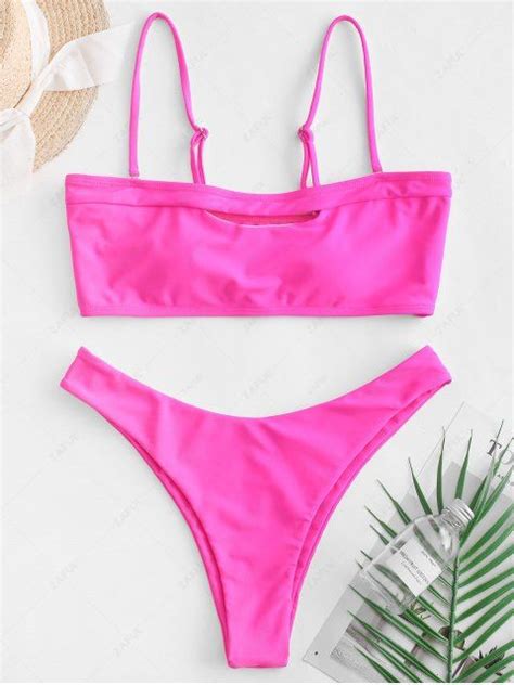 Off Zaful Bikini Bandeau Recortado Con Deshuesado De Pierna Alta En Dimorphotheca