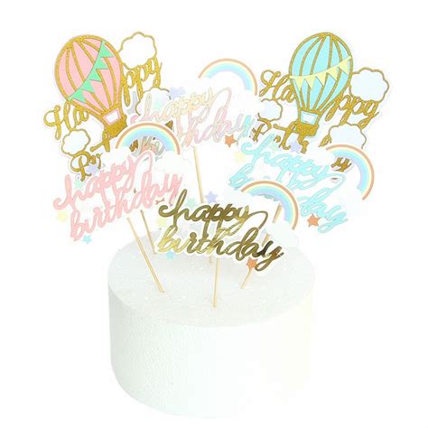 Hot Air Balloon Cake Topper Cloud Cake Topper Rainbow Cake Topper Happy Birthday Cake Topper