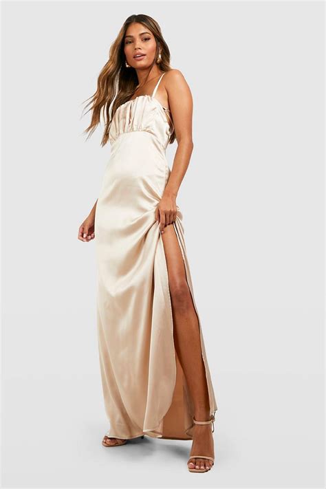 Satin Occasion Ruched Slip Maxi Dress Boohoo Uk