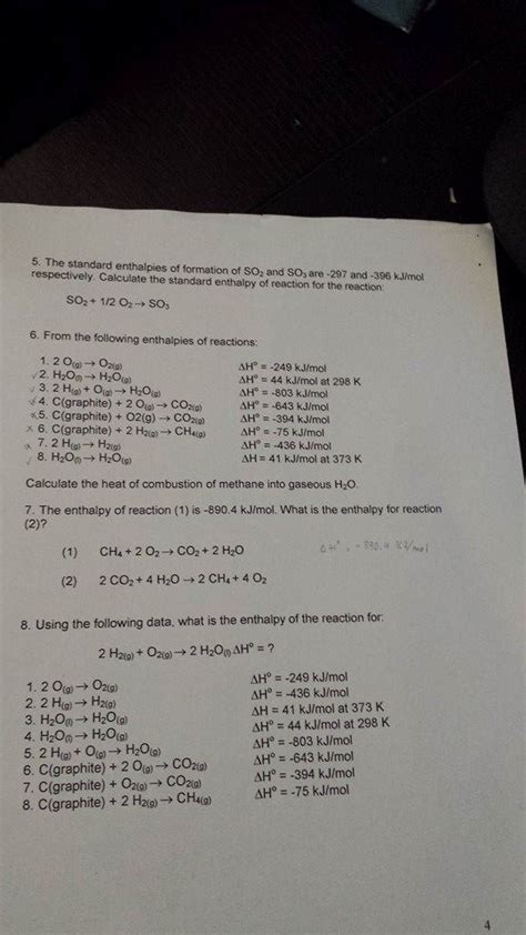 Solved The Standard Enthalpies Of Formation Of So2 And So3