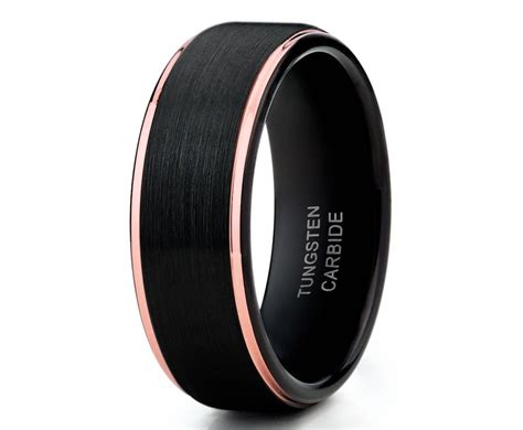 Black Tungsten Wedding Ring 18k Rose Gold Tungsten 8mm Rose Gold Tungsten Wedding Ring