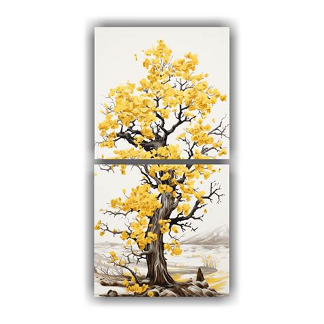 Pintura Decorativa Moderna árbol Roble En Amarillo Y Blanco Decocuadros