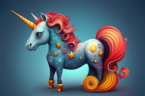 Cosmic Unicorn Cute Cartoon Style Animated Stock Illustration