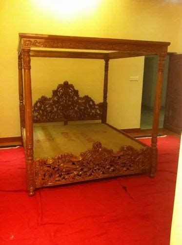 King Size Teak Wood Nrw Wooden Four Poster Carved Traditional Bed With