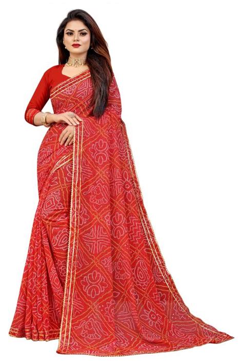 Buy Anjaneya Sarees Red Designer Georgette Printed Bandhani Saree