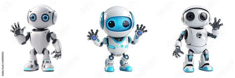 Cute Ai Robot Chatbot Waving Set Isolated On Transparent Background