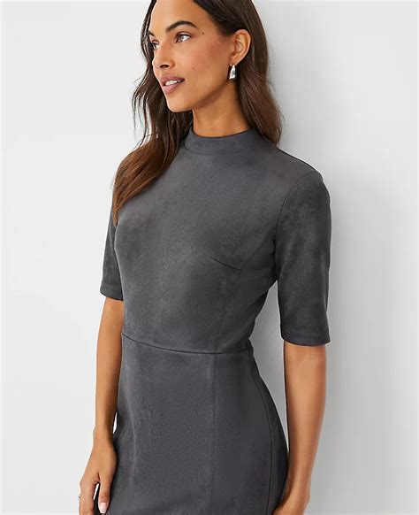 Faux Suede Mock Neck Sheath Dress