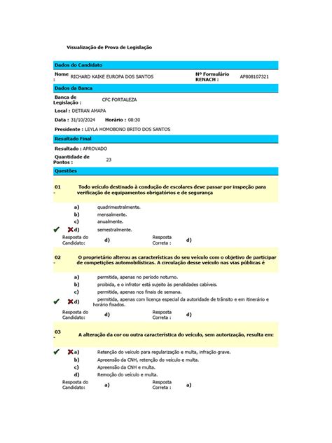 Resultado Prova De Legislaçao - Prova de Legislação de Trânsito 2024 | PDF | Tráfego | Pneu