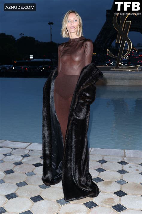 Anja Rubik Sexy Seen Flashing Her Nude Tits At The Yves Saint Laurent Womenswear Show In Paris
