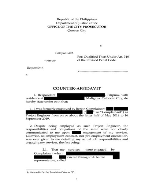 Counter Affidavit Sample