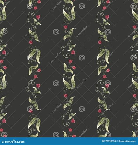 Watercolor Seamless Pattern With Vintage Illustrations Of Fantasy Red