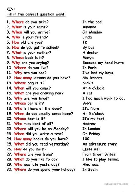 Common English Questions And Answers Wh Questions