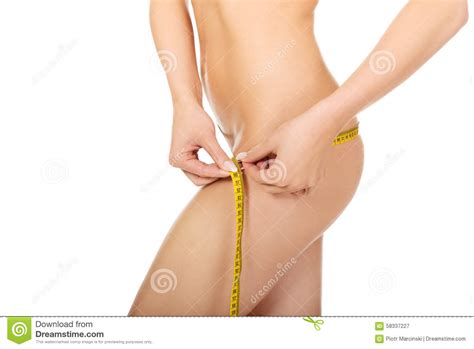 Naked Woman Measuring Her Body Stock Image Image Of Belly Figure