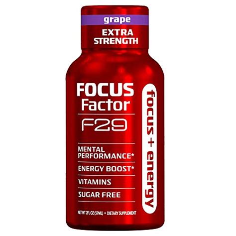 Focus Factor Extra Strength Liquid Energy Shot Brain Supplement Grape