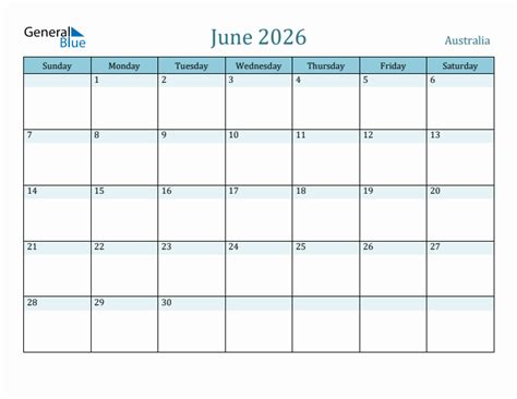 june  monthly calendar  australia holidays