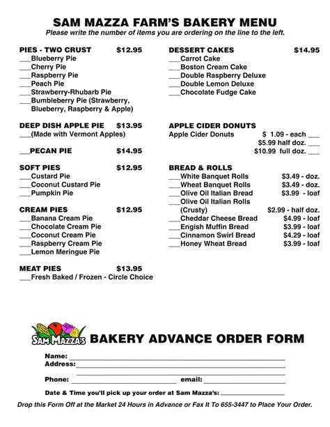 Template Free Home Bakery Order Form Pdf