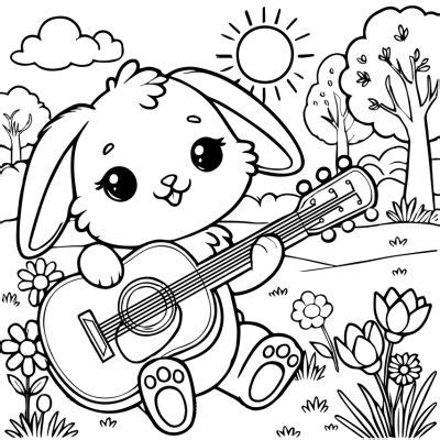 Coloriage De Lapin Qui Joue De La Guitare Imprimer Pdf Gratuit