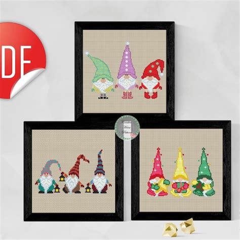 Set Of Christmas Gnomes Cross Stitch Pattern Stitch As A Etsy