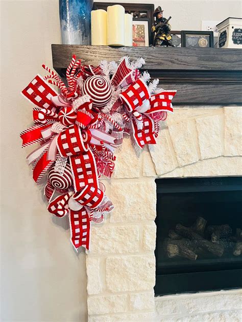 Peppermint Wreath Candy Cane Wreath Peppermint Swag For Mantle