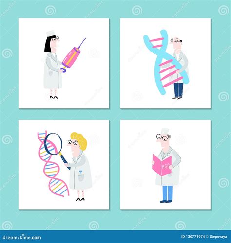 Scientists Exploring DNA Structure. Hand Drawn Genome Sequencing