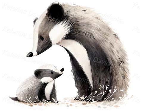 Funny Cartoon Badgers, Wild Animals PNG Clipart. Printable Stickers