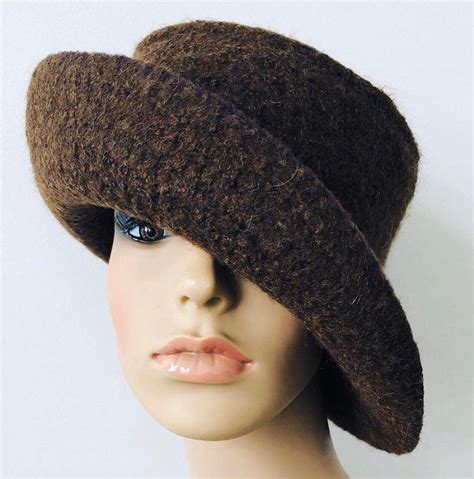 Brown Felted Hat Women Handmade Felted Hat Felted Cloche Wool Bucket