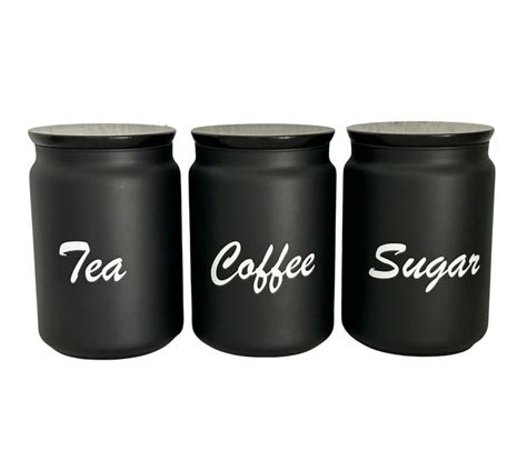 Black Canister Sets Black Wording Tea Coffee Sugar Canister Sets Black