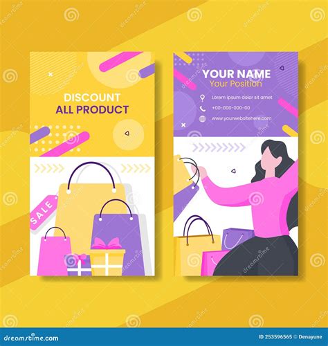 Discount Card Vertical Template Hand Drawn Cartoon Flat Illustration