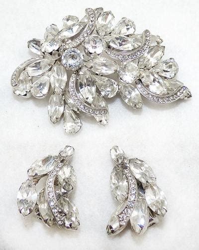 Kramer Rhinestone Brooch Earrings Set Garden Party Collection Vintage Jewelry