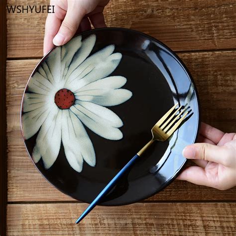 1 шт. печь глазурь ручная роспись цветы керамическая тарелка посуда ...