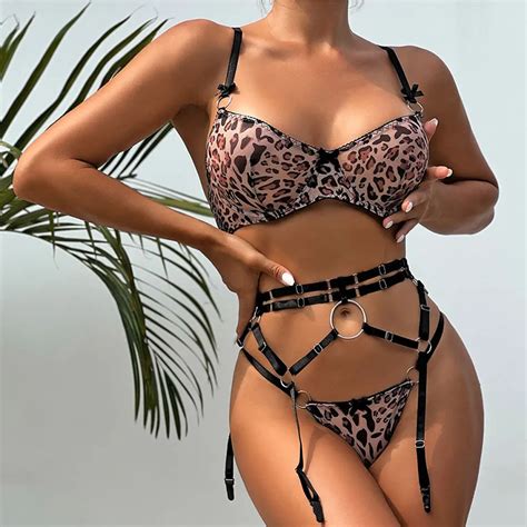 Piece Wild Lace Leopard Lingerie Print Fancy Transparent Perspective Underwear Sexy