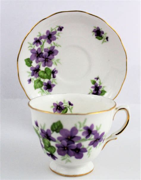 Fine Bone China Tea Cup And Saucer Royal Vale England Purple Violets