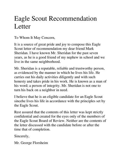 Sample Religious Recommendation Letter For Eagle Scout 4