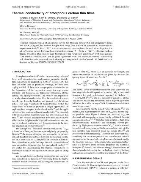 Thermal Conductivity Of Amorphous Carbon Thin Films Unt Digital Library