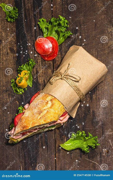 Panini Sandwich With Ham Crispy Salad And Vegetables Healthy Food To