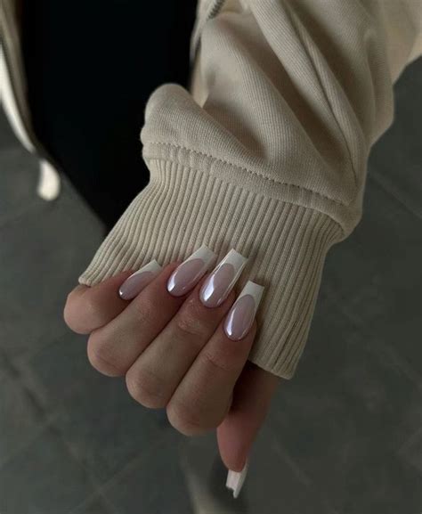 White French Pink Nude Chrome Effect Mirror Effect Gloss Finished Long Coffin Luxury Press On