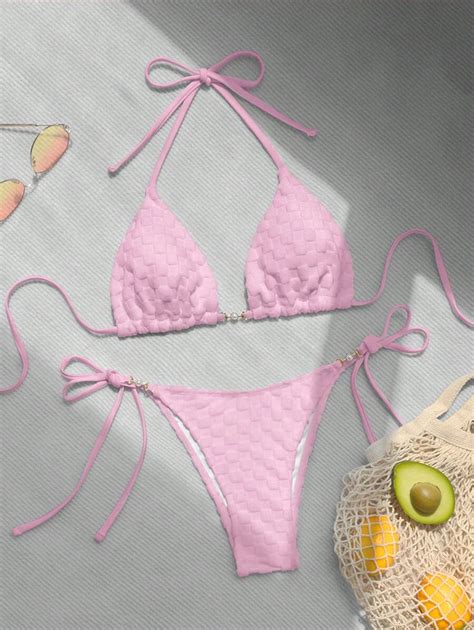 Swim Mod Summer Beach Halter Triangle Tie Side Bikini Set SHEIN USA