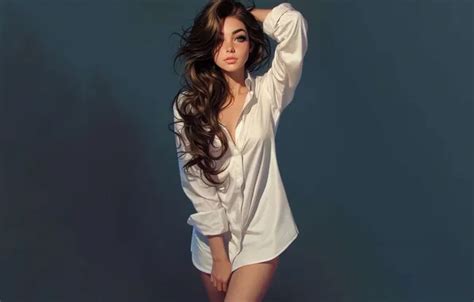 Wallpaper Girl Long Hair Brunette Anime Girls Freckles White Shirt AI Art For Mobile And