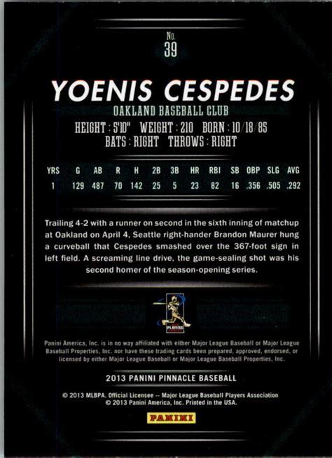 2013 Pinnacle Museum Collection 39 Yoenis Cespedes NM MT EBay