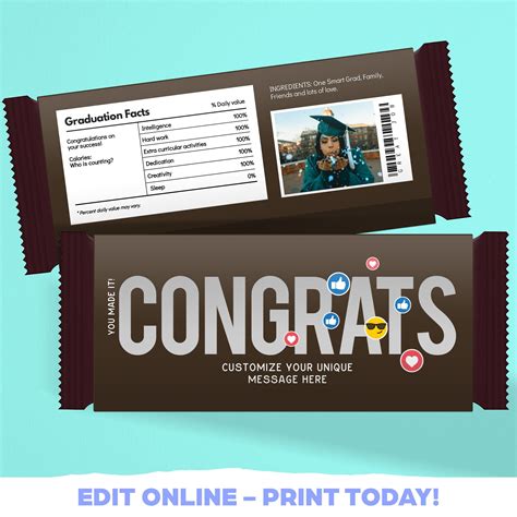 Graduation Chocolate Bar Wrapper Template For Hersheys 155 Oz