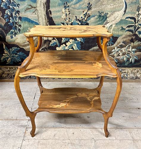 Proantic Emile Gall Tea Table With Three Trays In Marquetry Art