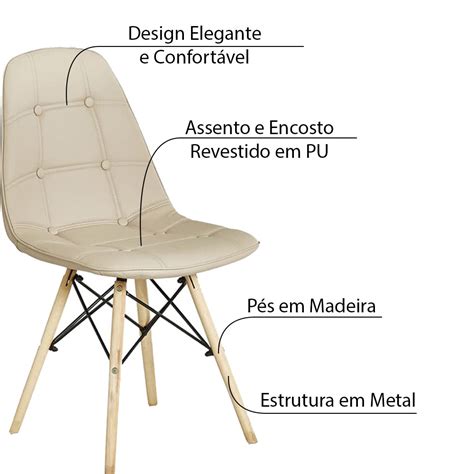 Kit Cadeiras Decorativas Sala e Escritório Cadenna PU Nude G Gran Belo
