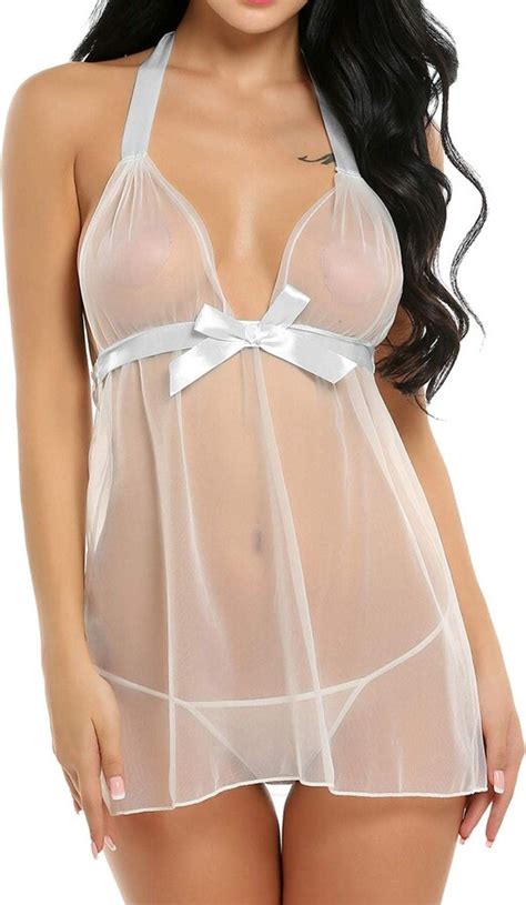 MILONT Women Sexy Lingerie Set Nightgown Halter V Neck Floral Lace Chemise Mesh Babydoll Mini