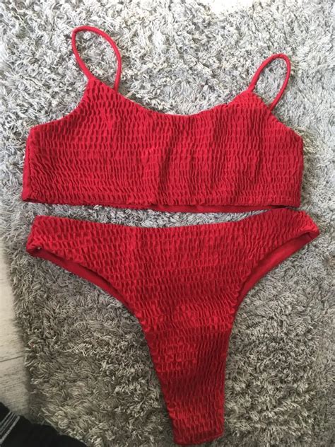 FREE SHIPPING Triangle Ruffles Crochet Bikini Set JKP4623