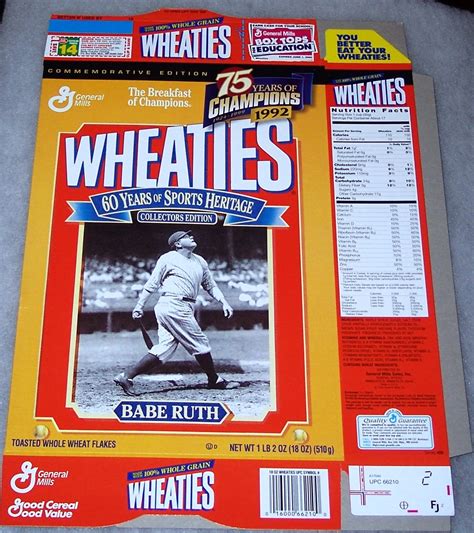 1999 Babe Ruth 75 Years Of Champions WHEATIES Box Wheaties Box Wheaties King