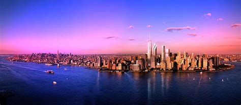 City Urban Cityscape Panoramas Sunset Manhattan New York City