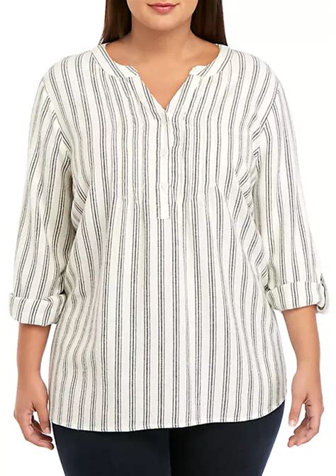 Kim Rogers® Plus Size Roll Tab Flannel Popover Top Belk