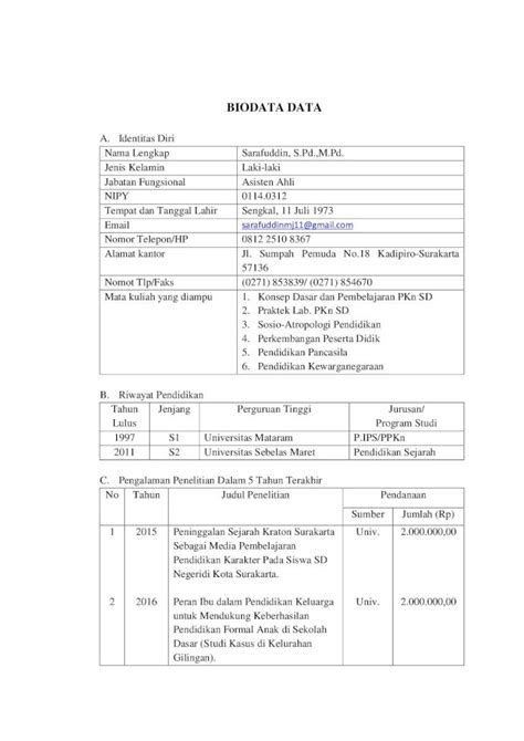 Pdf Biodata Data Fkip Unisri Ac Idfkip Unisri Ac Id Wp Content